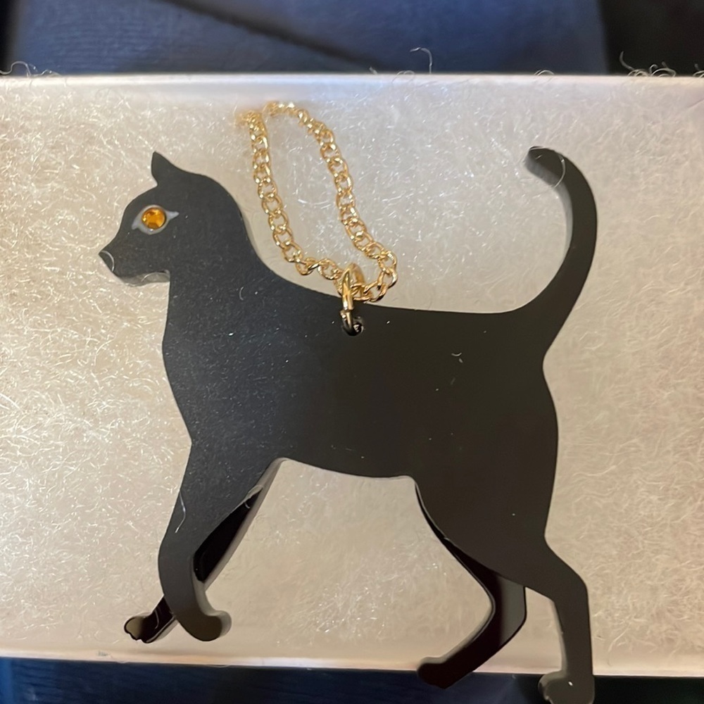 Nib Tatty Devine Black Cat Necklace